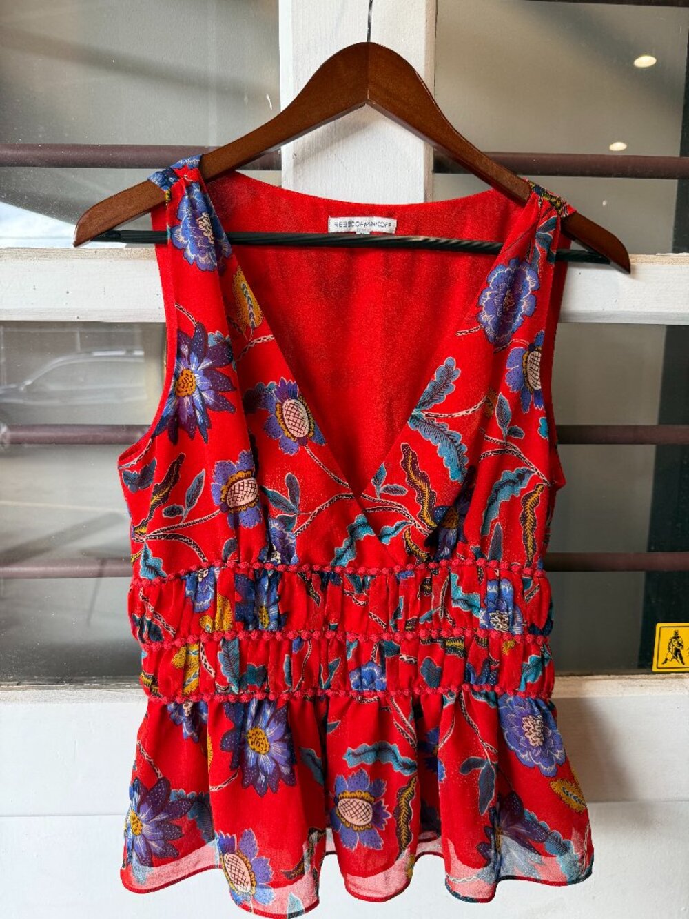 Rebecca Minkoff Red and Blue Floral Lucy Summer Top